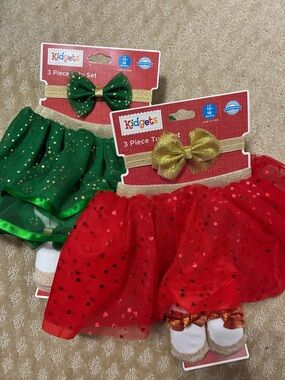 Green & Red metallic polka dots tutu skirt set